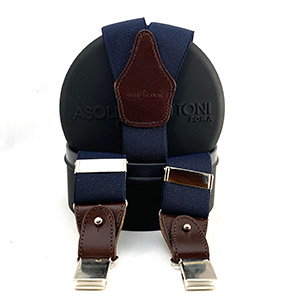 Bretella Elastico Nidino Navy<br/> Pelle T.Moro H 3.6 cm